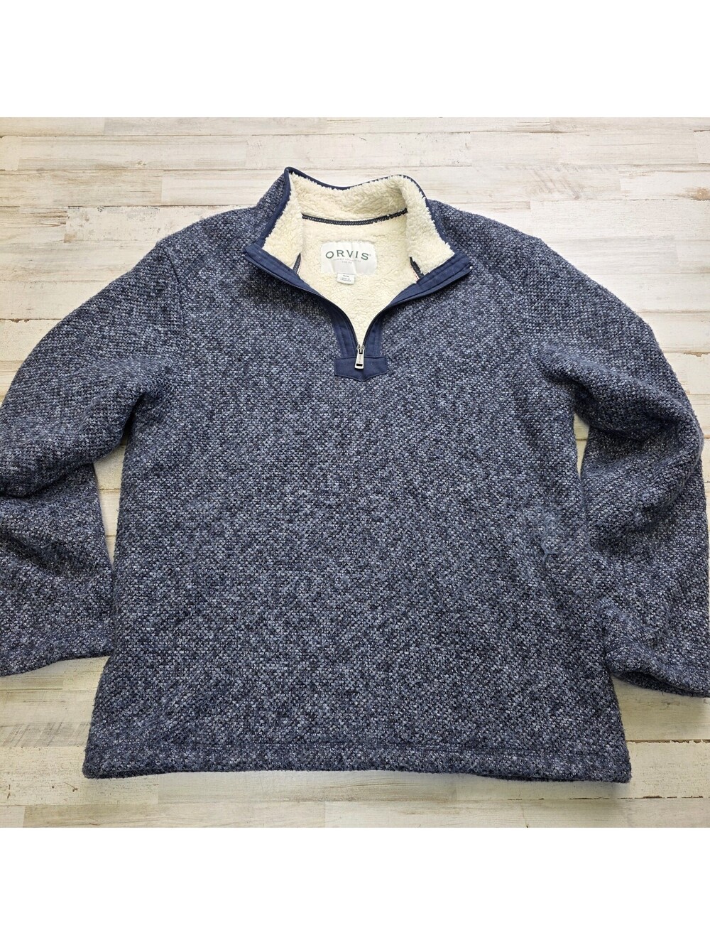 ORVIS 1/4 Zip Sherpa Lined Pullover Sweater Jacket Men's MED Warm Comfort
